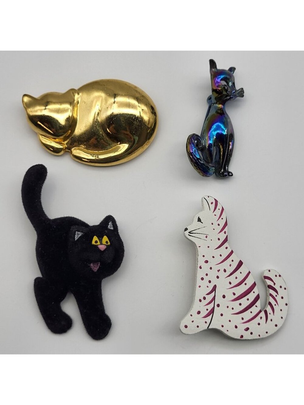 Vintage Kitty Cat Brooch pin lot collection Hand painted Enamel Flocked